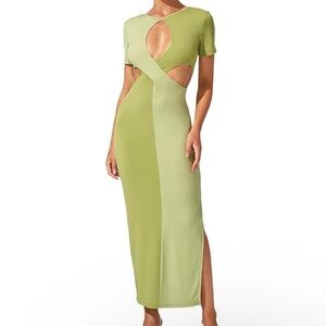 Chic Two-Tone‎ Green Midi Dress
